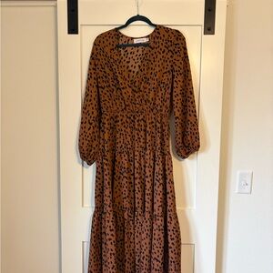 Petal & Pup Brown and Black Animal Print Tiered Maxi Dress
